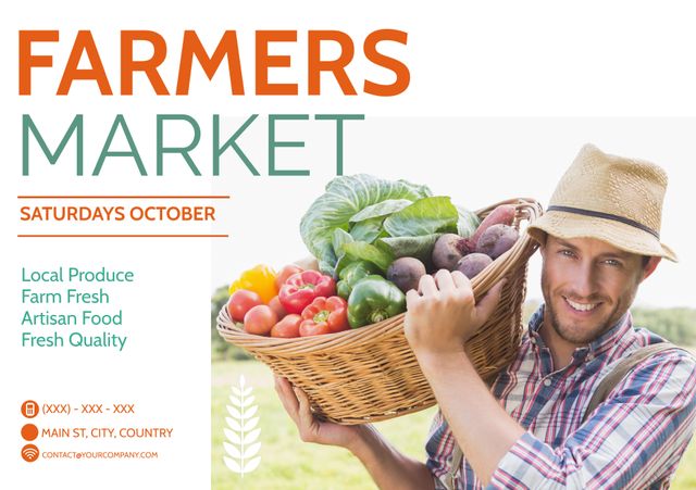 Smiling Farmer Holding Basket of Fresh Vegetables at Farmers Market - Download Free Stock Templates Pikwizard.com