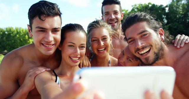 Group of Friends Taking Selfie at Beach Party - Download Free Stock Images Pikwizard.com