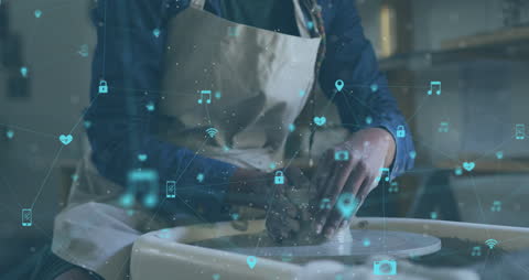 Digital Connection Overlay on African American Woman Pottery