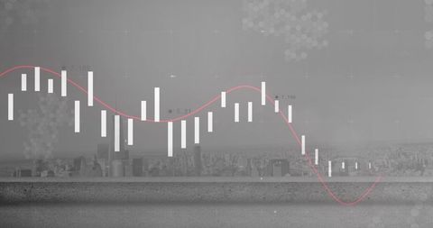 Balcony View Overlooking Modern City with Digital Financial Data Overlay