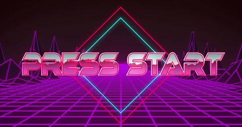 Retro Neon Press Start Design with Grid and Shapes - Download Free Stock Images Pikwizard.com