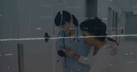 Nurse assisting patient in vibrant hospital progression