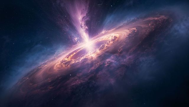 Giant Accretion Disk with Quasar Core Illuminating Deep Space