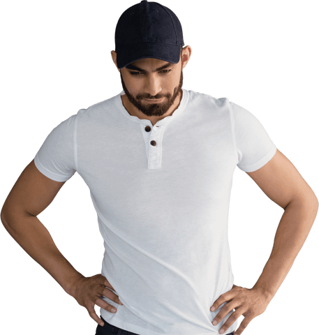 Confident Man in White Henley and Cap Against Transparent Background - Download Free Stock Videos Pikwizard.com