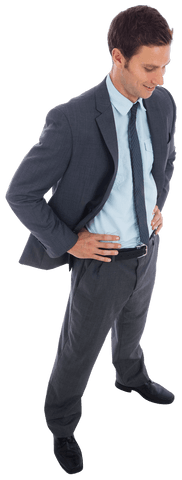 Transparent Confident Businessman in Suit Standing with Hands on Hips