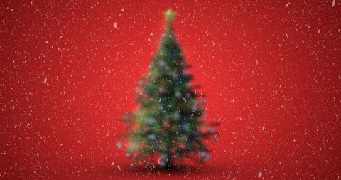 Blurred Christmas Tree with Falling Snow on Red Background - Download Free Stock Images Pikwizard.com