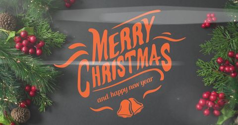 Merry christmas banner with fir branches and red berries