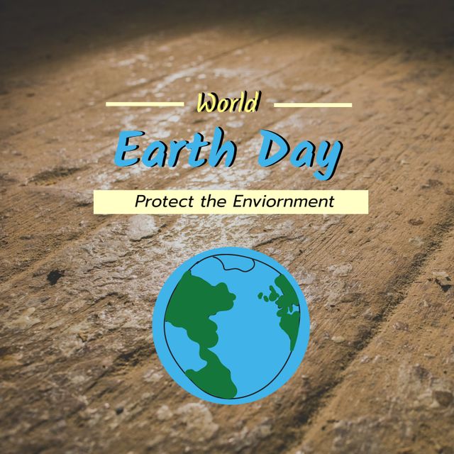This image featuring a compelling World Earth Day message with a globe and 'Protect the Environment' text is ideal for promoting environmental awareness. It can be used in campaigns, educational materials, social media posts, or events related to sustainability and conservation efforts.