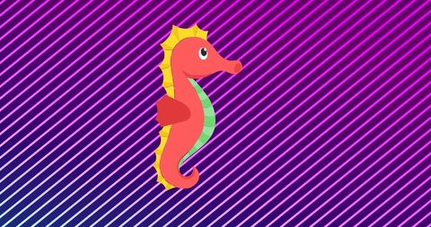 Colorful seahorse with abstract purple stripes