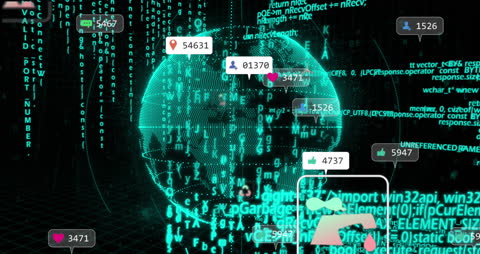 Digital Globe with Social Media Icons and Data Overlay
