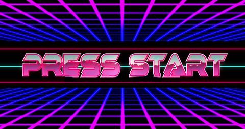 Futuristic Retro 'Press Start' Glowing Grid Design
