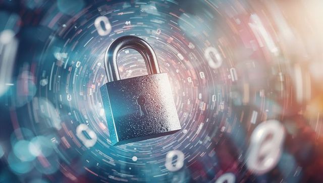 Futuristic Padlock Encrypted in Digital Vortex