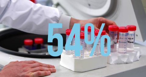 Scientist Handling Test Tubes in Laboratory with Digital Graphics