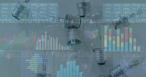 Financial Data Overlay with Light Bulbs Concept - Download Free Stock Images Pikwizard.com