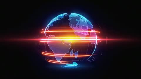 Rotating Holographic Globe with Futuristic Neon Gridlines