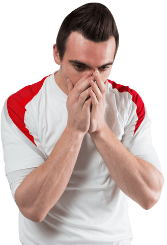Disappointed Football Fan in White and Red Jersey on Transparent Background