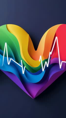 Animating ECG Waveform Over Rainbow Heart Simulating Heartbeat on Dark Blue Background