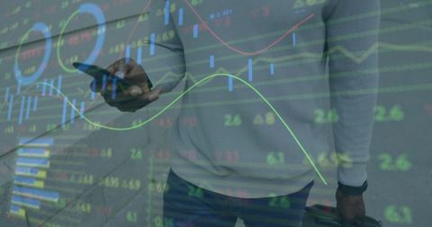 Business Professional Reviewing Financial Data on Smartphone in Urban Environment