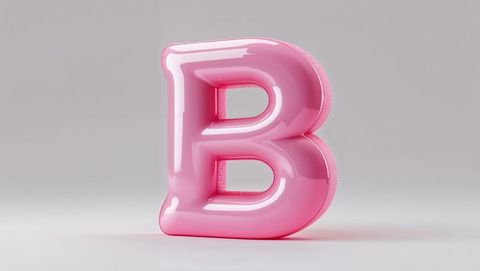 Glossy pink 3d letter b on light gray background