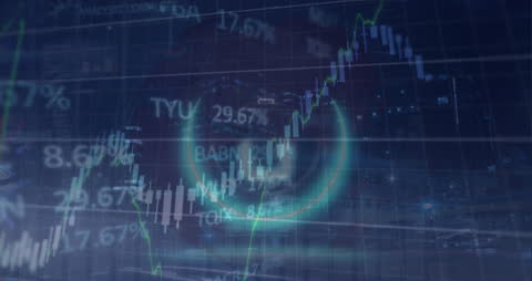 Digital Financial Data Overlay on Futuristic Cityscape