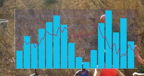 Basketball match with dynamic data overlay and graphy visualization