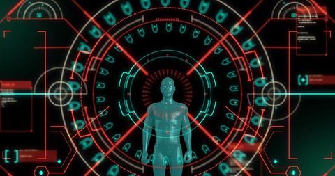 Futuristic digital interface scanning human body data