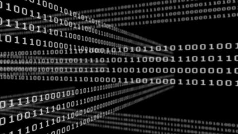 Flowing Binary Code on Black Background Showing Digital Technology Concept