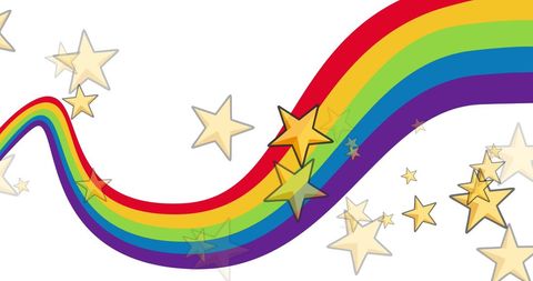 Colorful Rainbow and Glittering Stars on White Background