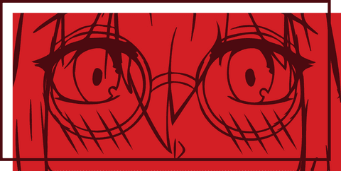 Bold manga style eyes sketch with glasses on transparent background