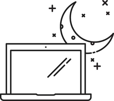 Transparent vector laptop with moon icon illustration