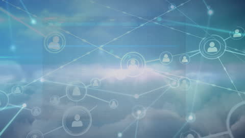 Cloud Network Technology with People Icons over Sky