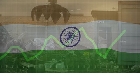 Indian flag overlay on junkyard recycling concept