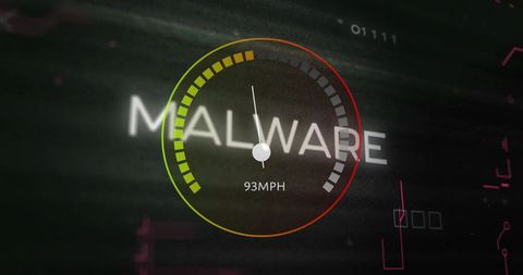 Digital speedometer displaying malware alert