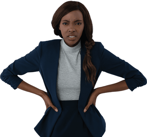 Transparent Background: Irritated Businesswoman Hands on Waist