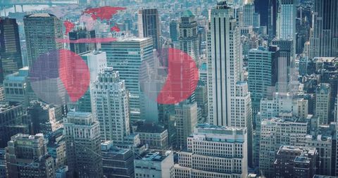 Digital Data Charts Overlay on Bustling Cityscape