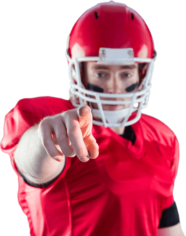American football player featuring transparent helmet pointing forward