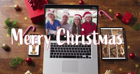 Festive Merry Christmas Video Call Celebration with Family - Download Free Stock Images Pikwizard.com