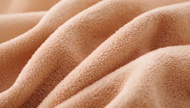 Peach plush fabric forming soft diagonal folds macro textile texture for home decor