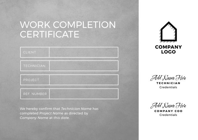 Professional Work Completion Certificate Template on Grey and White Background - Download Free Stock Templates Pikwizard.com