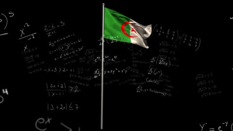 Algerian Flag with Mathematical Equations on Abstract Background