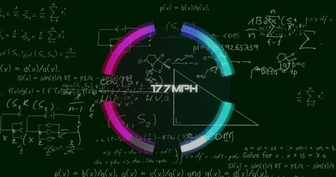 Innovative speedometer overlay on complex equations background