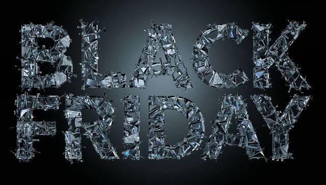 Shattered glass typography spelling black friday with dramatic lighting