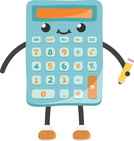 Cute character calcualator with pencil on transparent background