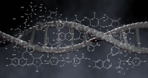 complex chemical formula overlaying dna strand on gray background - Download Free Stock Images Pikwizard.com