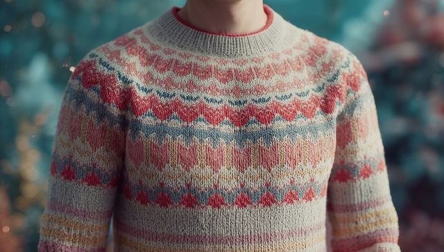 Cozy Fair Isle Knit Sweater in Festive Bokeh Atmosphere
