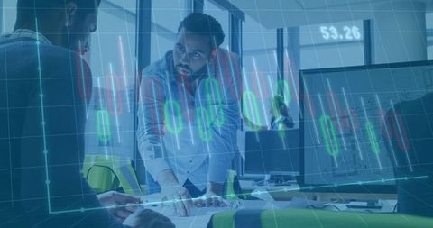 Innovative Collaboration in Modern Office with Holographic Charts