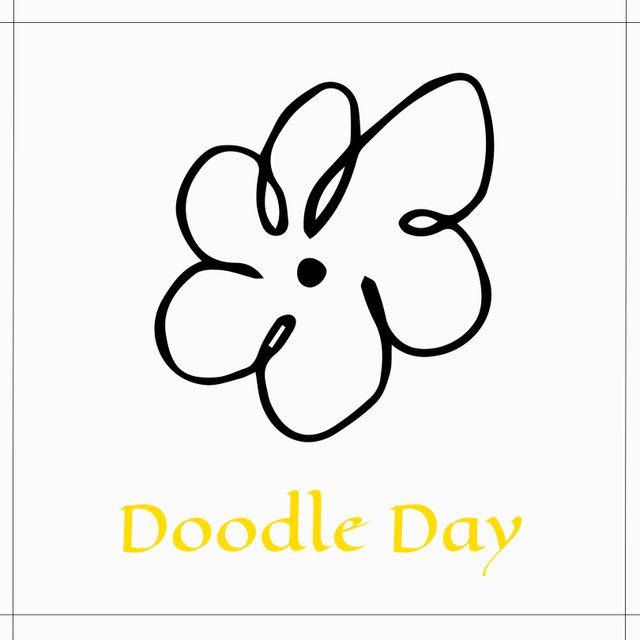 Abstract flower drawing with 'Doodle Day' text. Ideal for art events, creative projects, or social media posts celebrating creativity and simplicity.