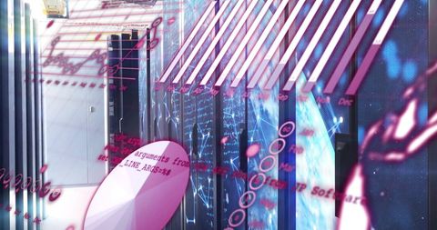 Global Data Processing over Server Room with Analytics Overlay - Download Free Stock Images Pikwizard.com