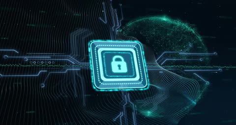 Futuristic Cybersecurity with Tech Circuit and Padlock