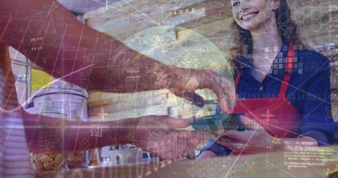 Seamless digital payment at retail checkout counter with global elements